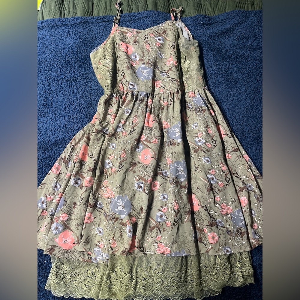Olive Green Floral Dress - Picture 2 of 5